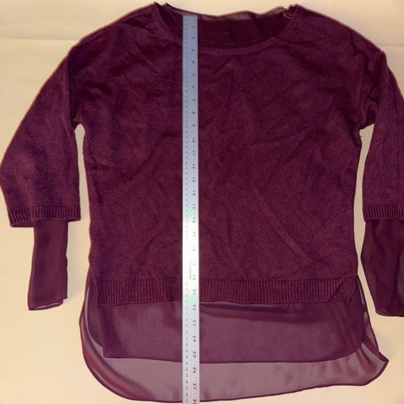 The Loft Marled Knit Sheer Chiffon Overlay Sweater Plum Size Large - Picture 4 of 9